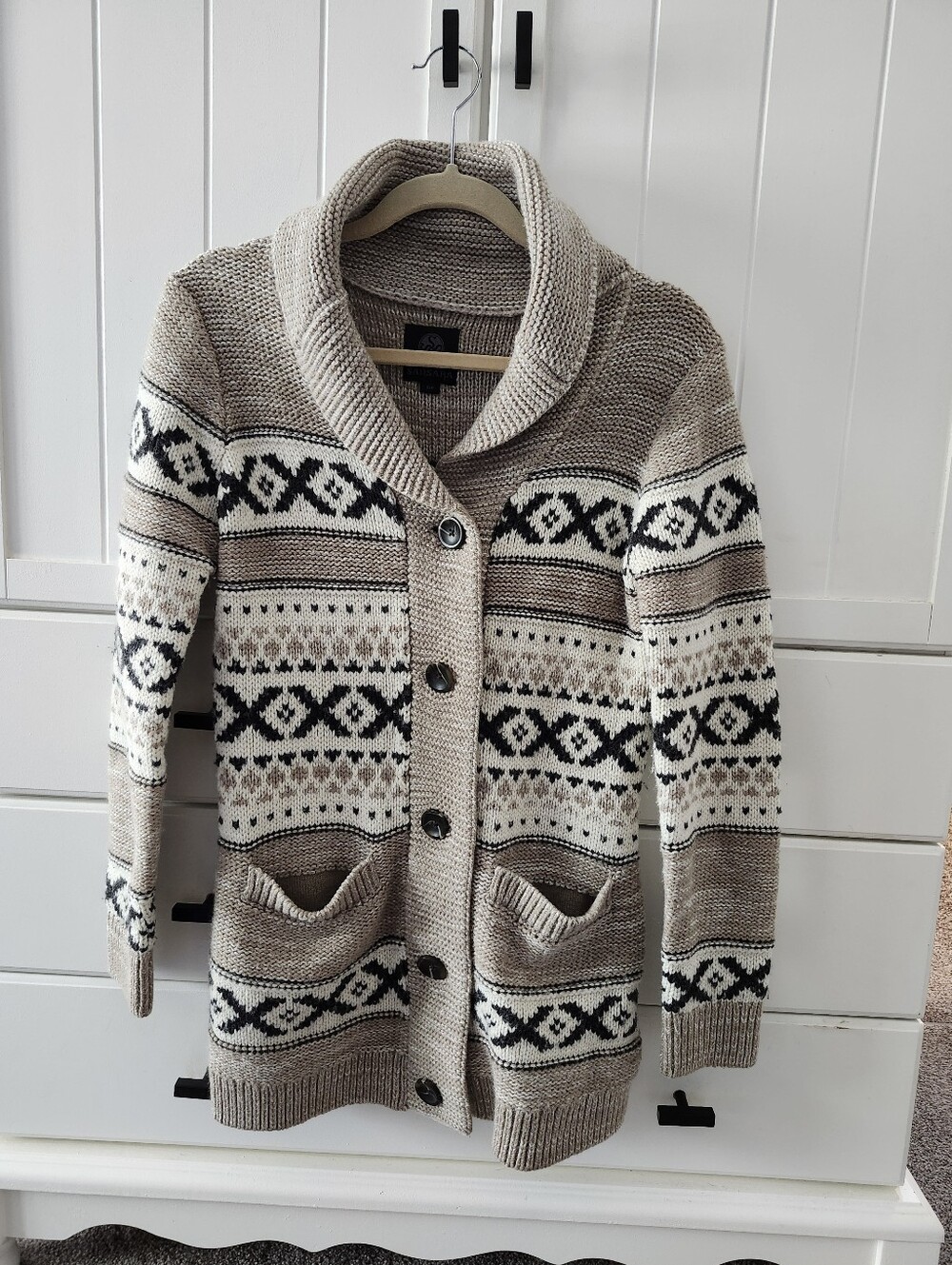 Sansara Wool/Acrylic Shawl Collar Fair Isle Cardigan Sweater Sz S